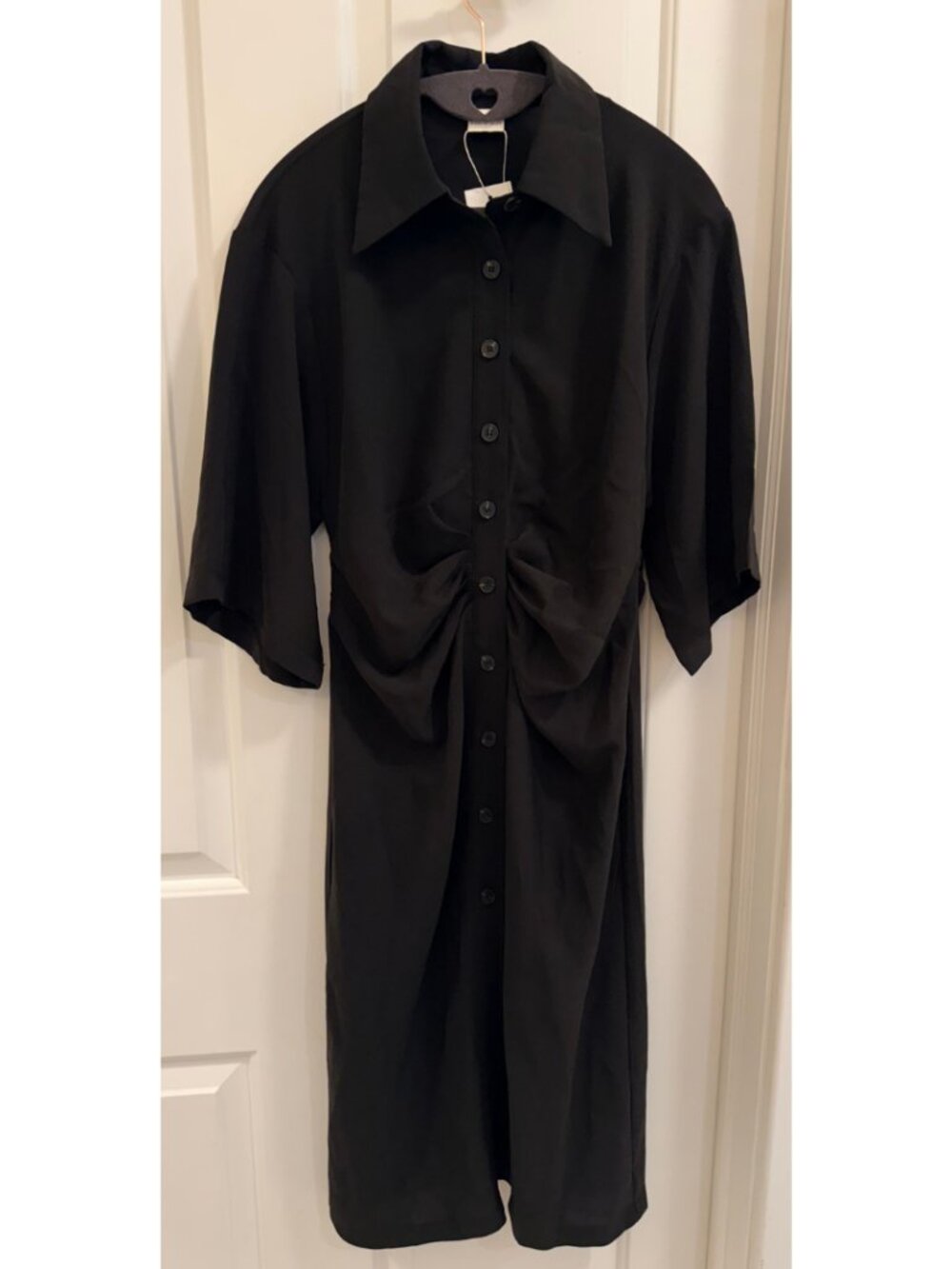 NWT Silk & Salt Ariadne Black Ruched Button-Down Midi Dress M